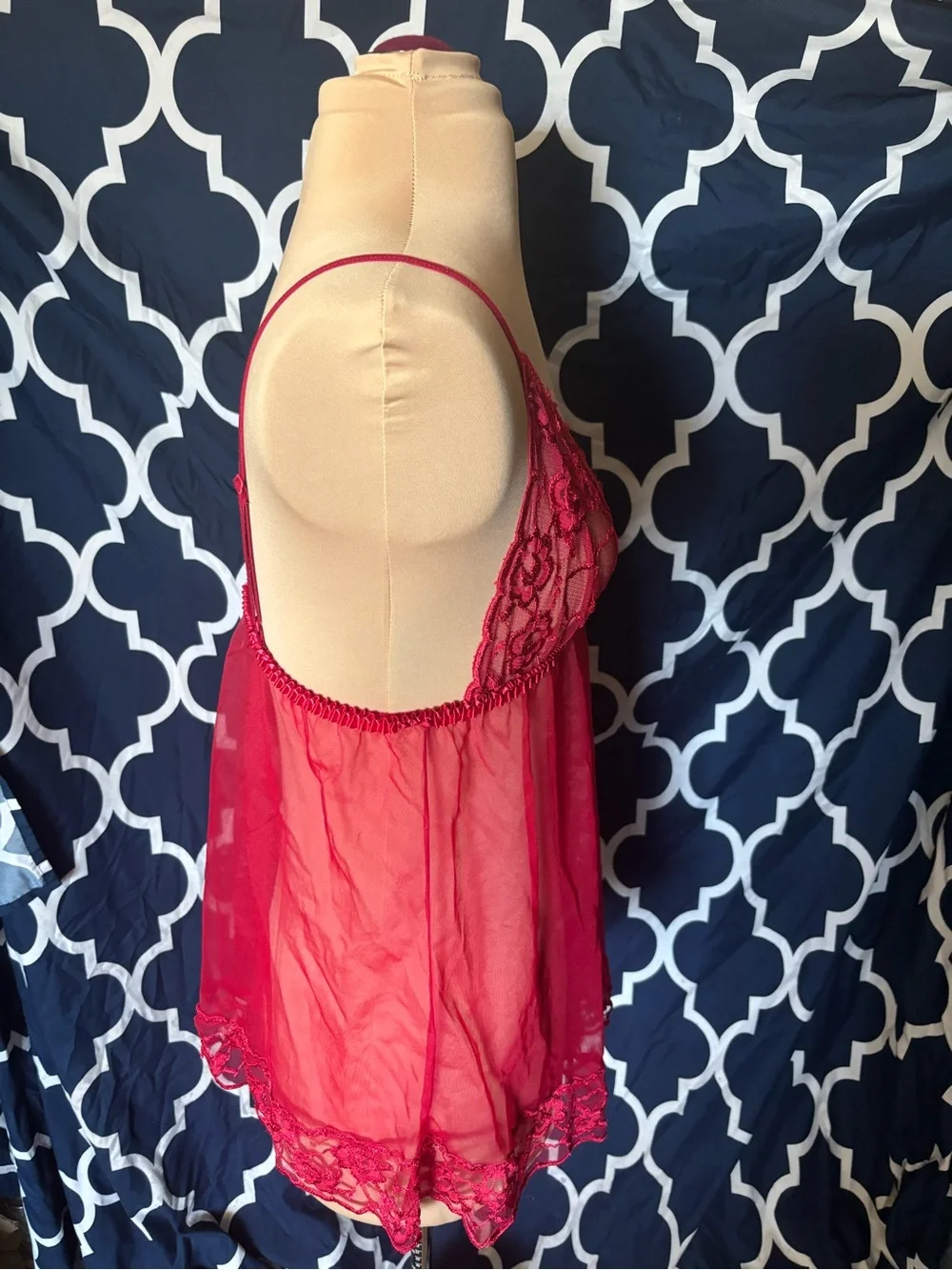 Frederick's of Hollywood Red Lace Sheer Babydoll Chemise